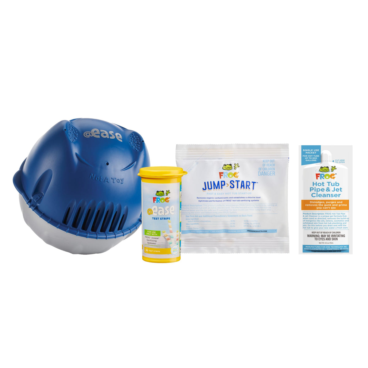 FROG floating system front packaging showing kit and benefit of simple sanitation