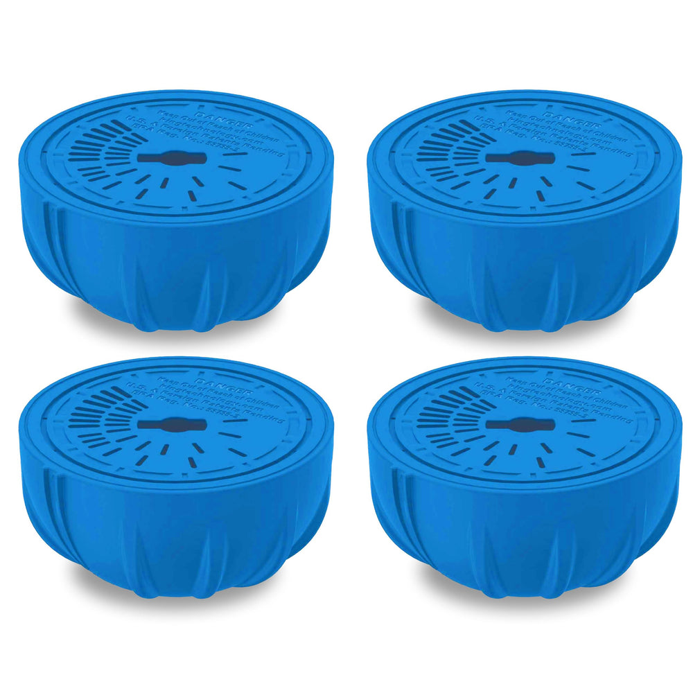 FROG front packaging showing four replacement chlorine cartridges and clear labeling benefit: easy refills
