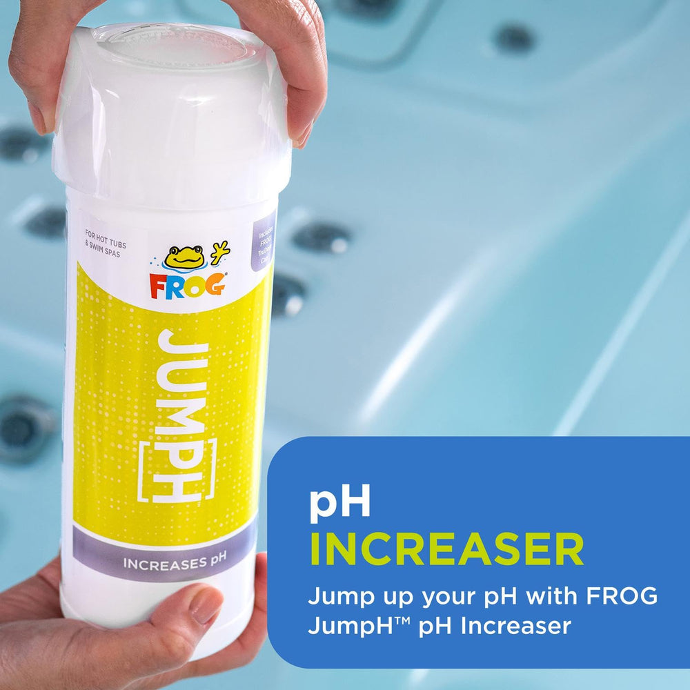 Hand pouring FROG JumpH into spa showing easy application and fast mixing