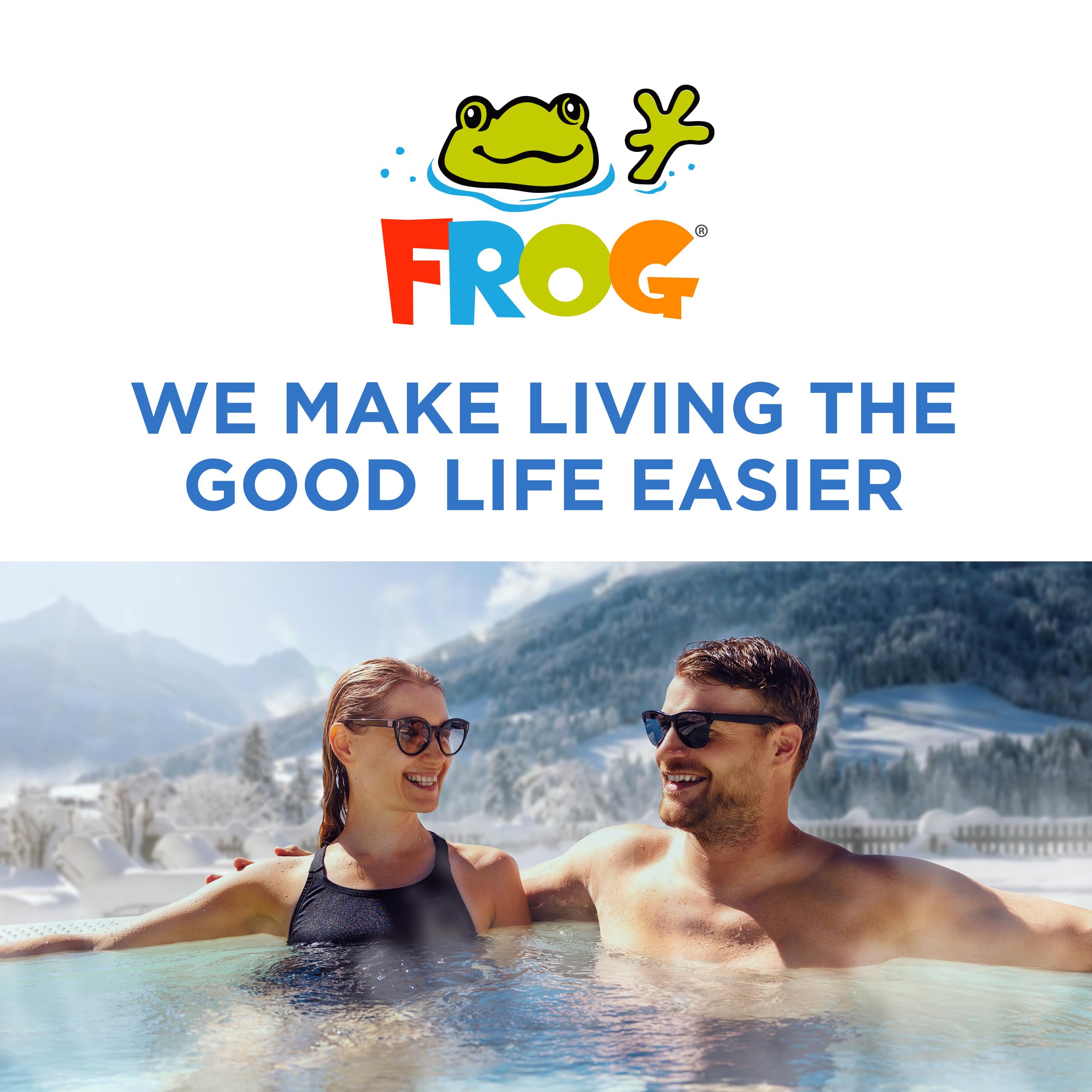 FROG lifestyle image of a nighttime hot tub using the system for relaxing water care
