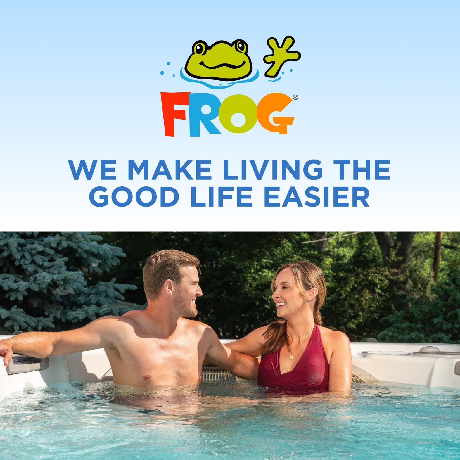 Swim spa lifestyle with FROG products creating clear, inviting water