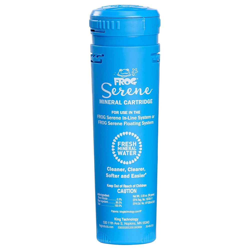 FROG Serene mineral cartridge front view showing compact prefilling and clear labeling for easy replacement