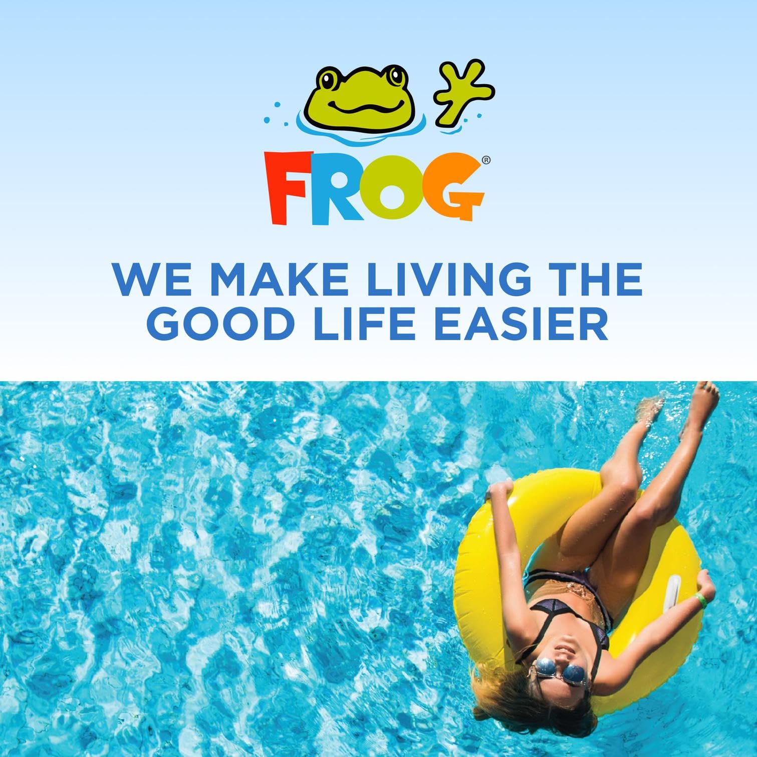 FROG clear pool water surface showing no foam, preserving visual appeal benefit