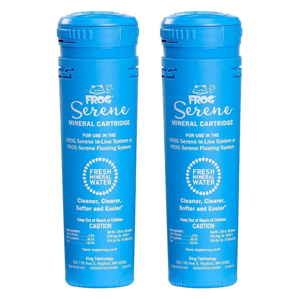 FROG Serene front packaging showing two replacement mineral cartridges and benefits