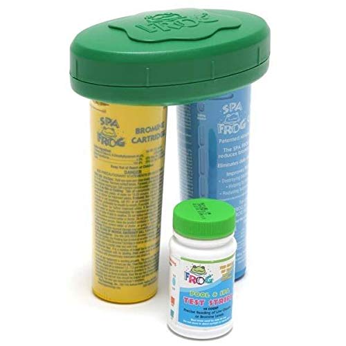 FROG test strips and Jump Start shock kit displayed for quick water testing