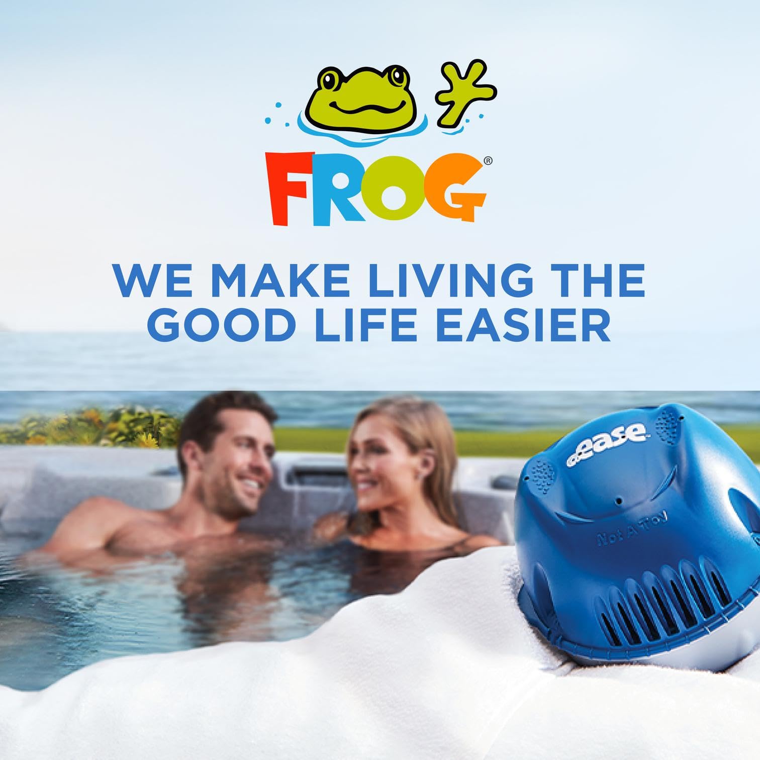 FROG SmartChlor in a backyard hot tub setting illustrating easier maintenance