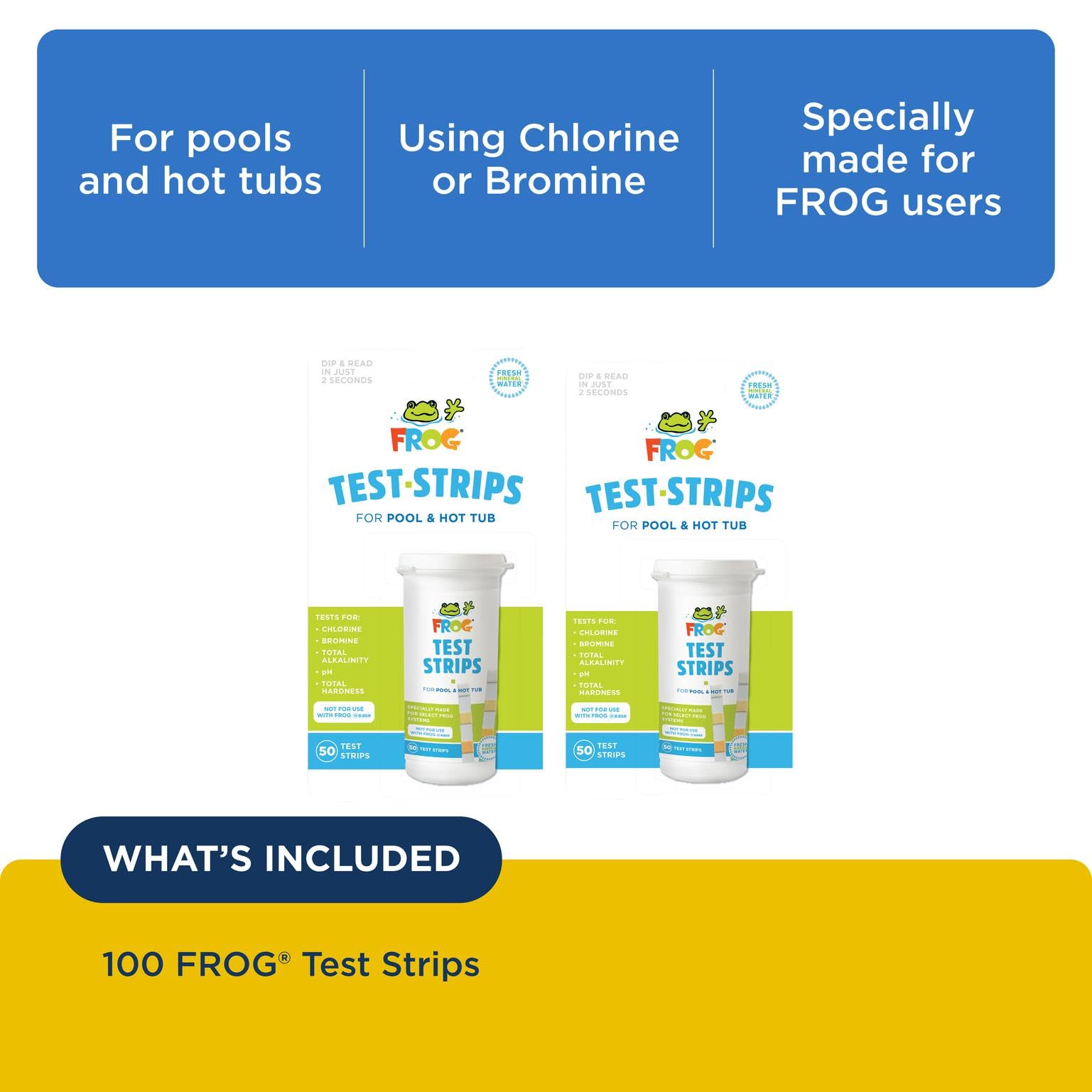 FROG strip being dipped in pool water to deliver quick indicator readings