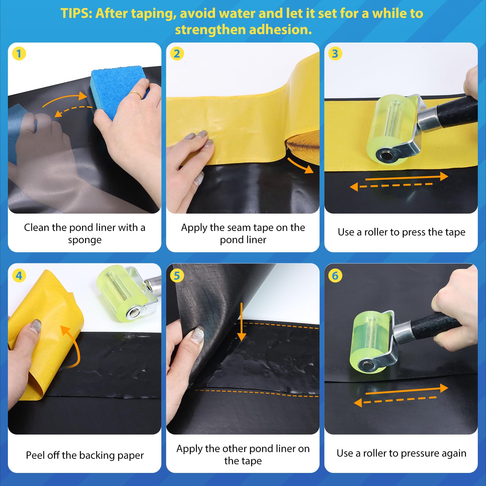 Froidesente installed liner seam showing before-and-after watertight repair result