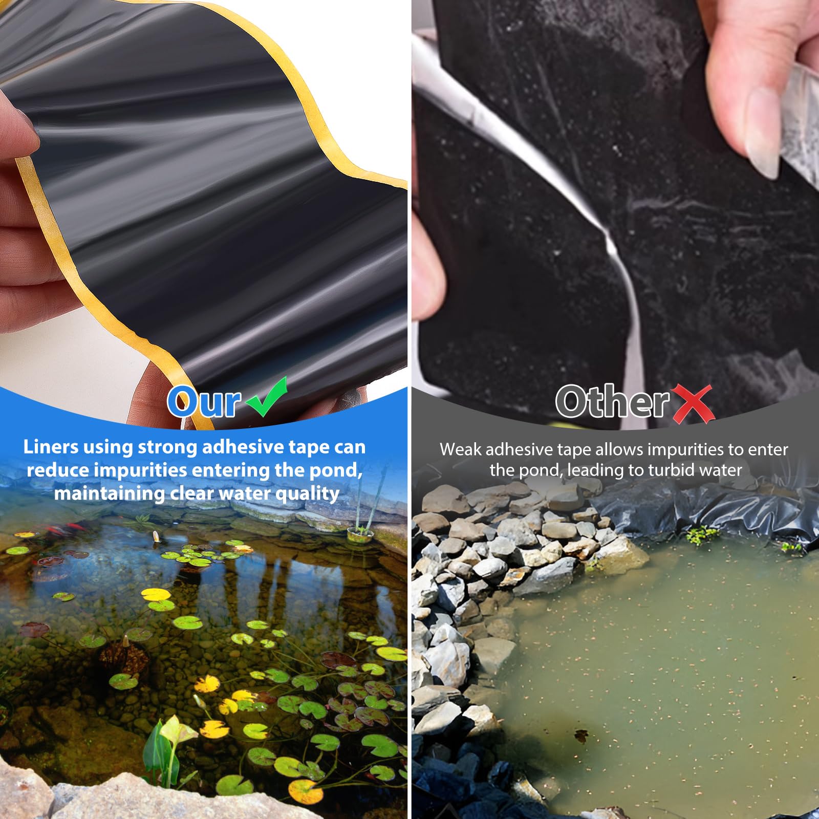 Froidesente scrub sponges and roller laid out to prepare and apply pond liner tape
