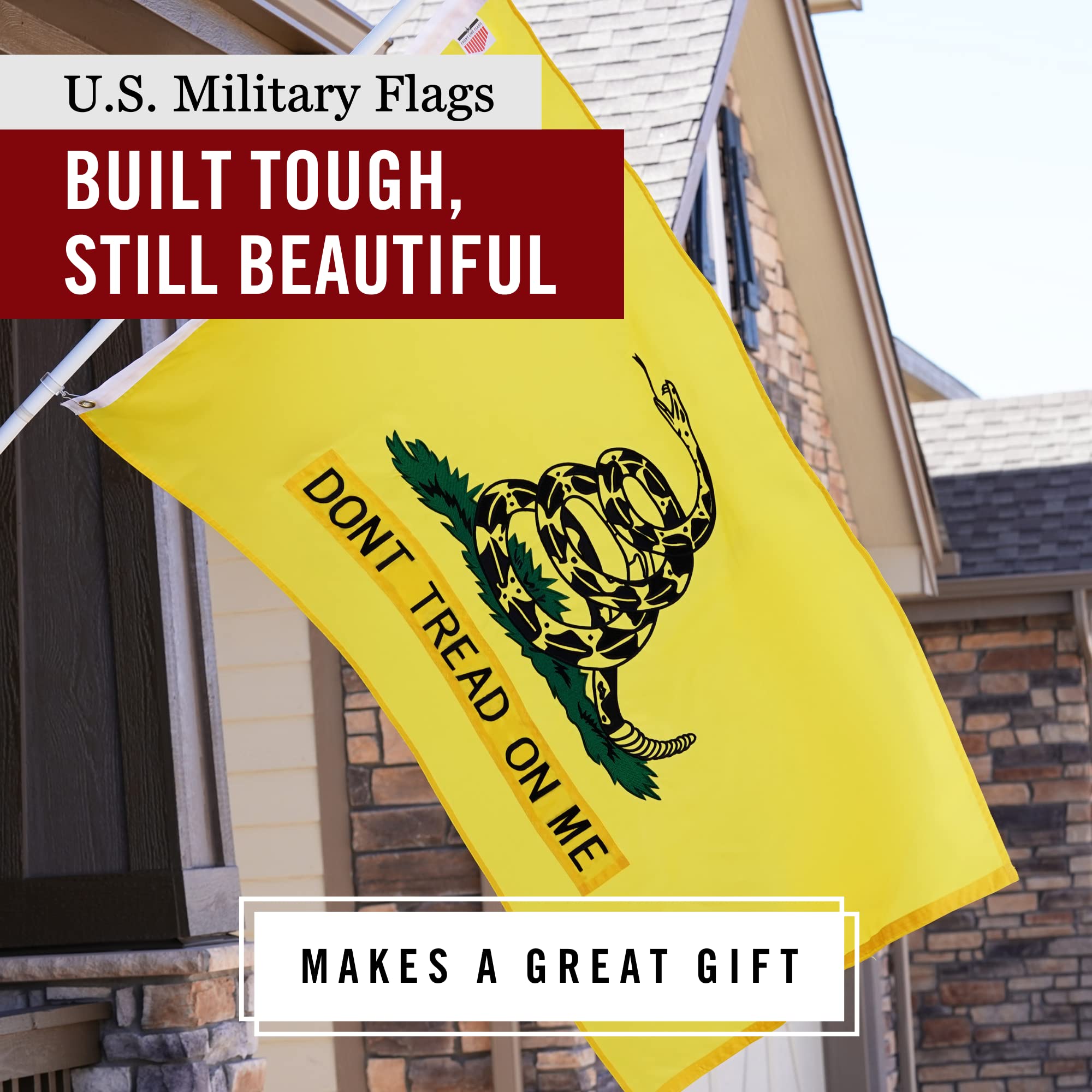 Front Line Flags flying on yard pole demonstrating weather-resistant outdoor performance