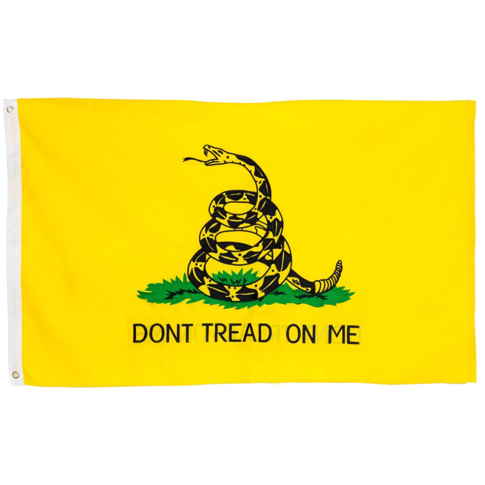 Front Line Flags front view showing bold Gadsden design and vivid colors for clear display