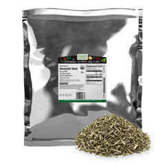 Frontier Co-op front packaging showing 1 lb horsetail bag and label benefits