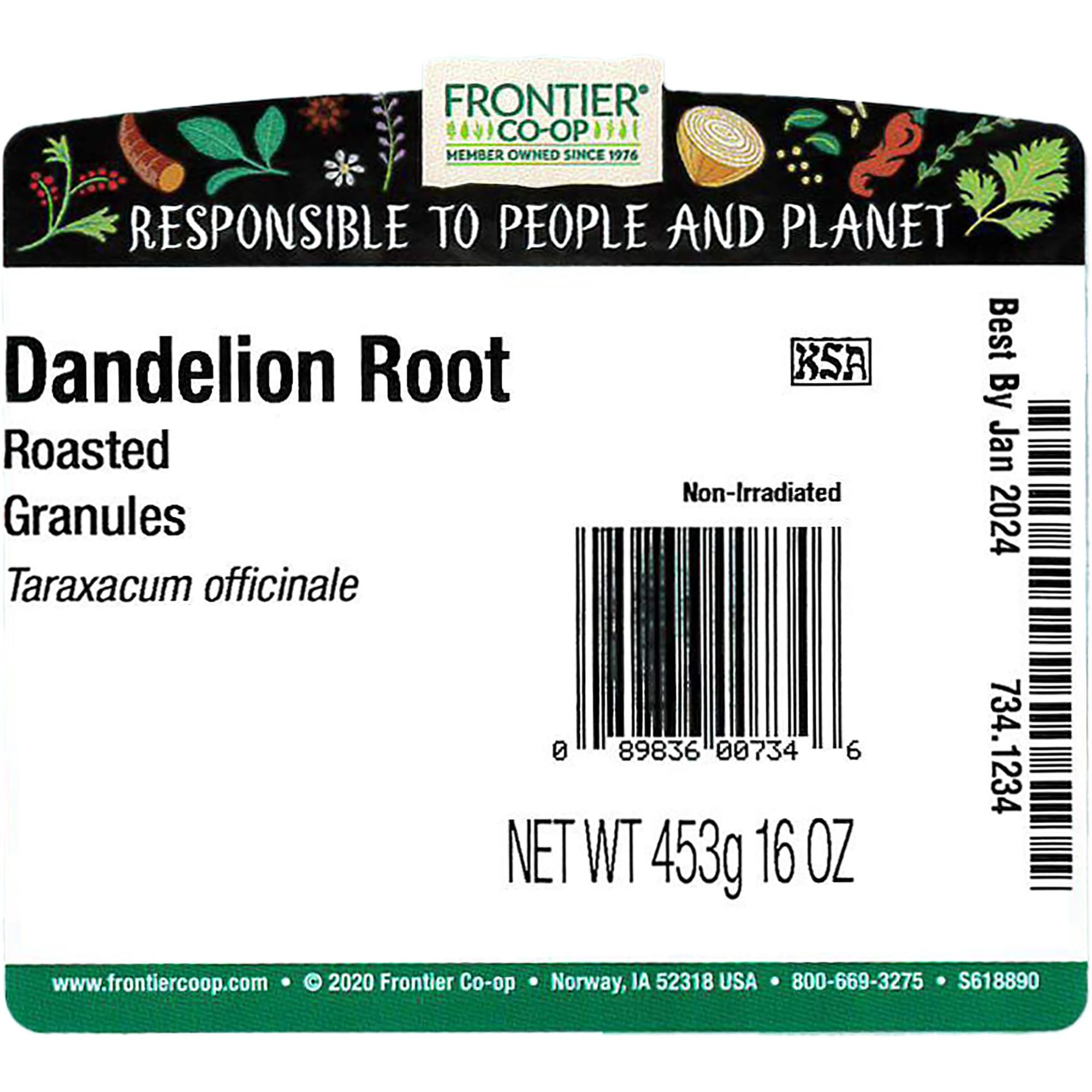 Frontier Co-op granular texture close-up showing roasted dandelion root aroma