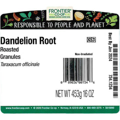 Frontier Co-op granular texture close-up showing roasted dandelion root aroma