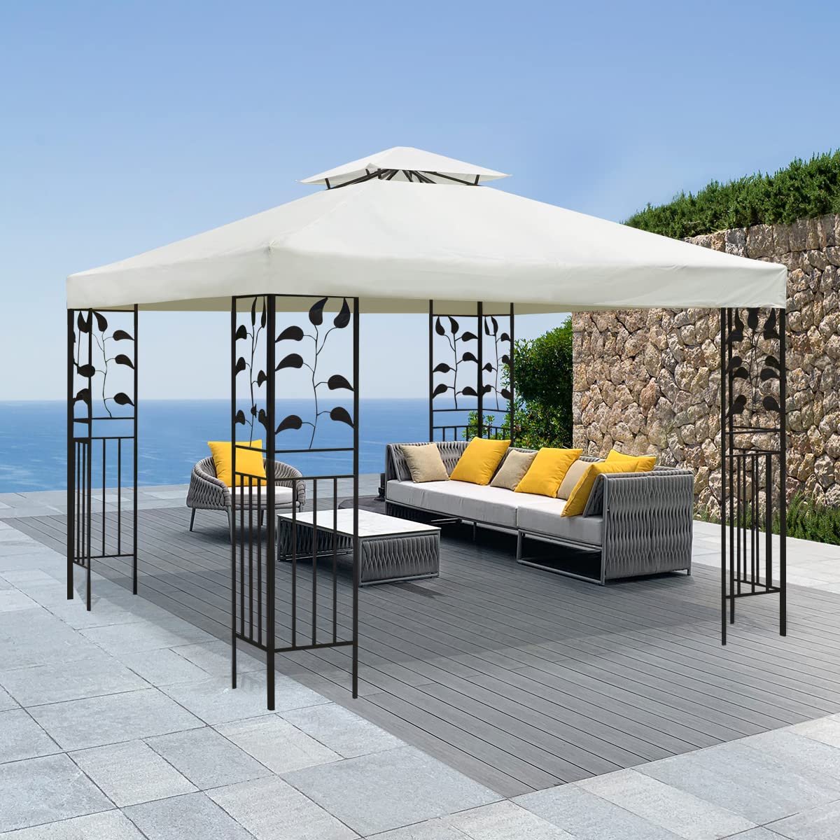 frtzal front view canopy showing off-white cover and clean lines, enhancing outdoor shade