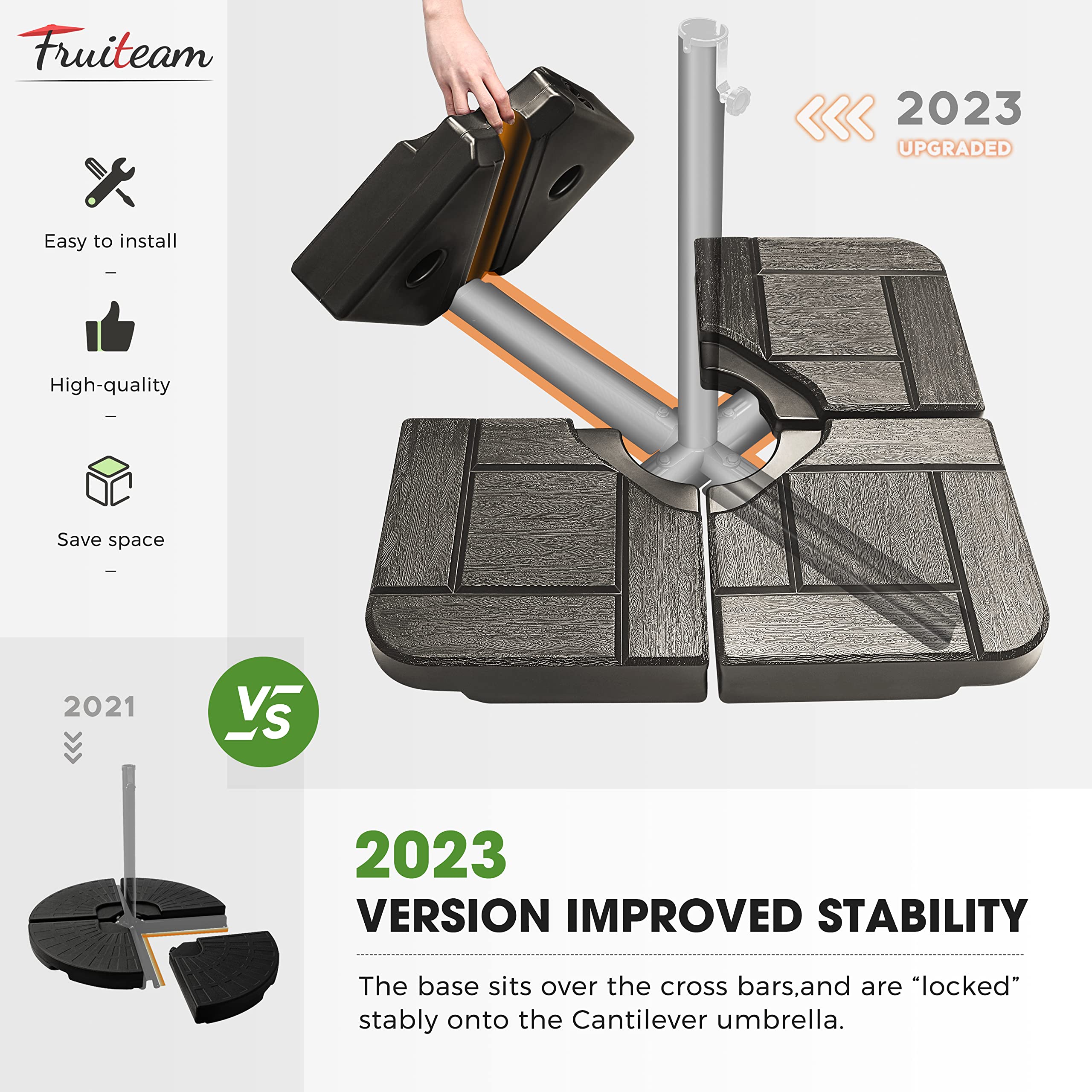 FRUITEAM textured high-density plastic surface highlighting durability and weather resistance benefit