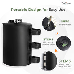 FRUITEAM filled bag attached to canopy leg adding stability and wind resistance