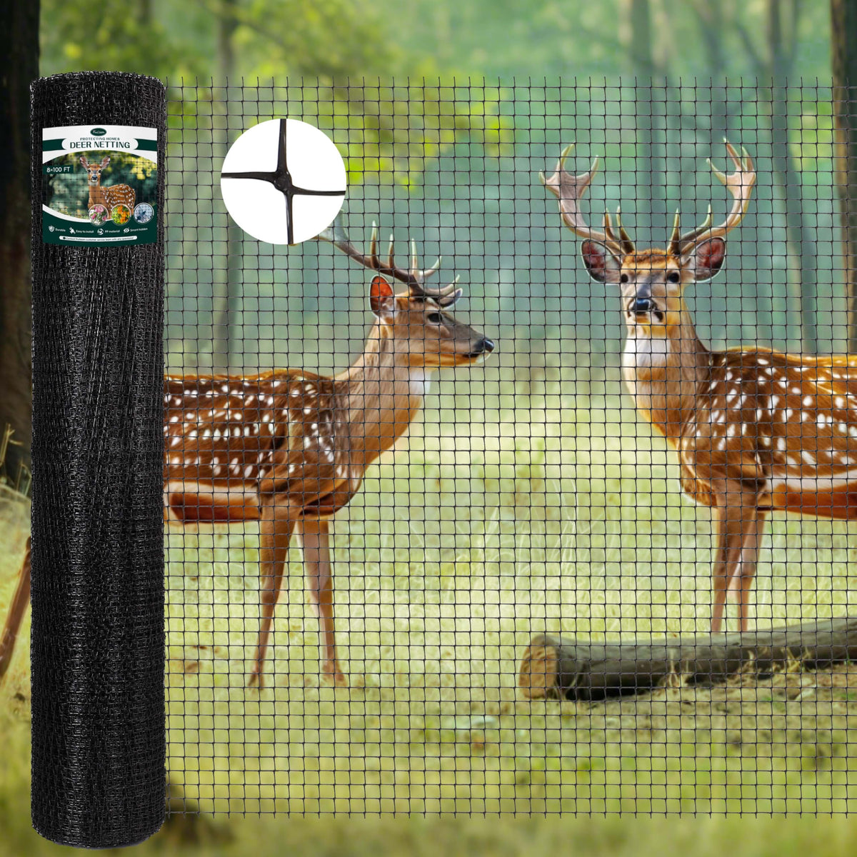 FRUITEAM front view of fence roll showing branding and product size benefits
