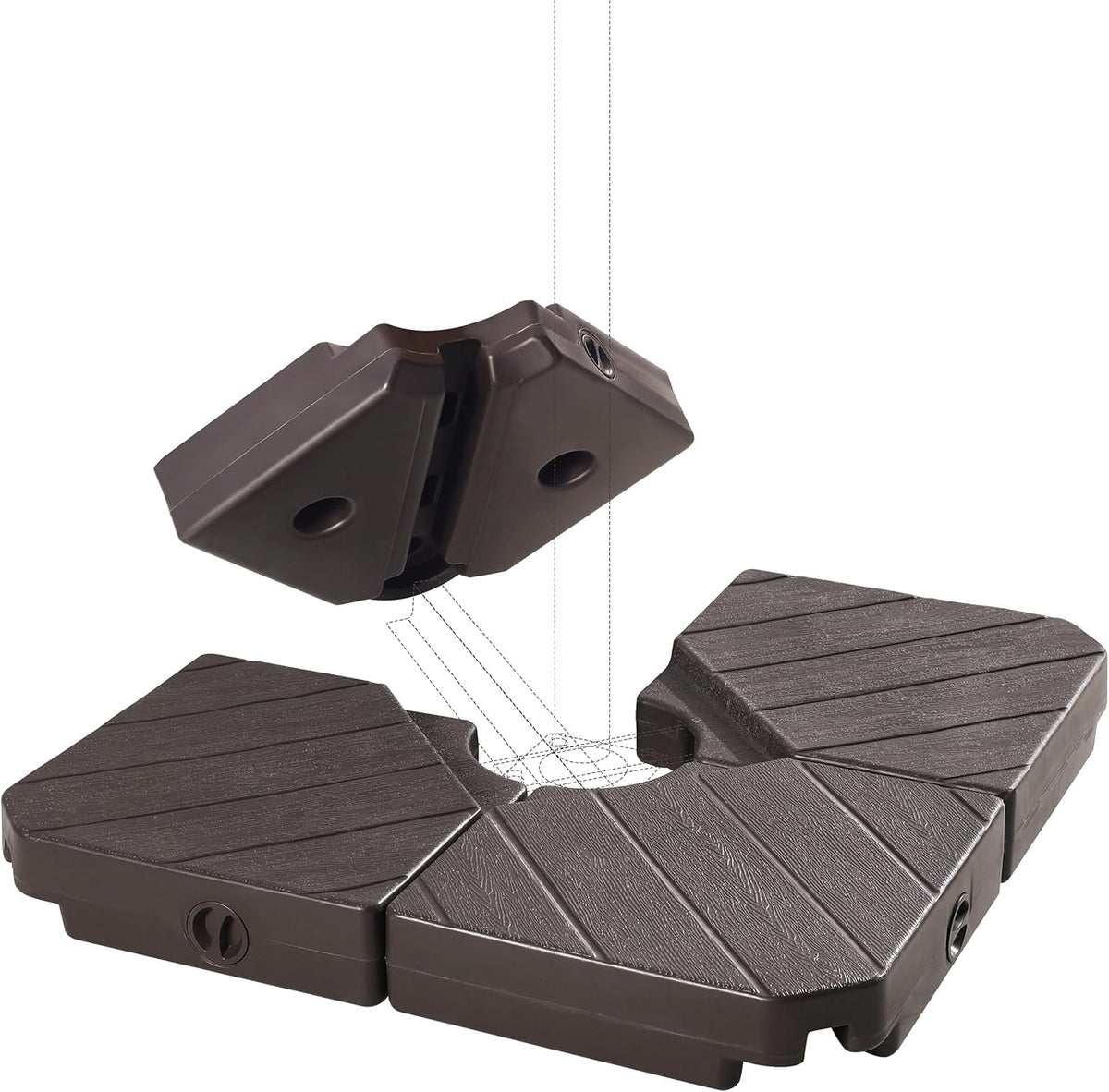 FRUITEAM front view of assembled offset umbrella base shows stable support
