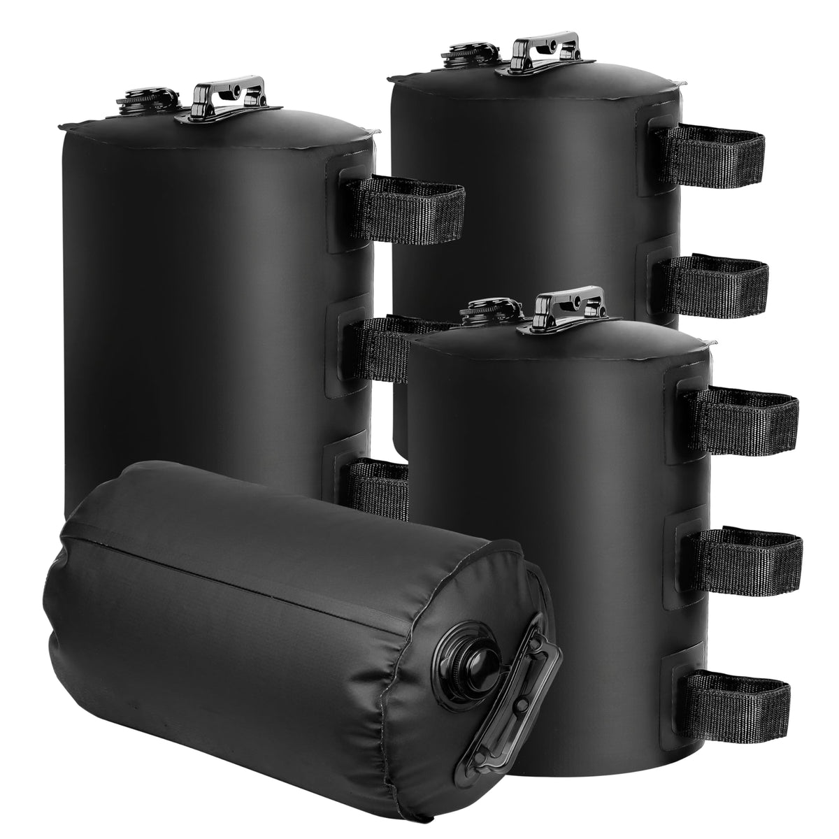FRUITEAM front view of four black water weights showing compact design and portability