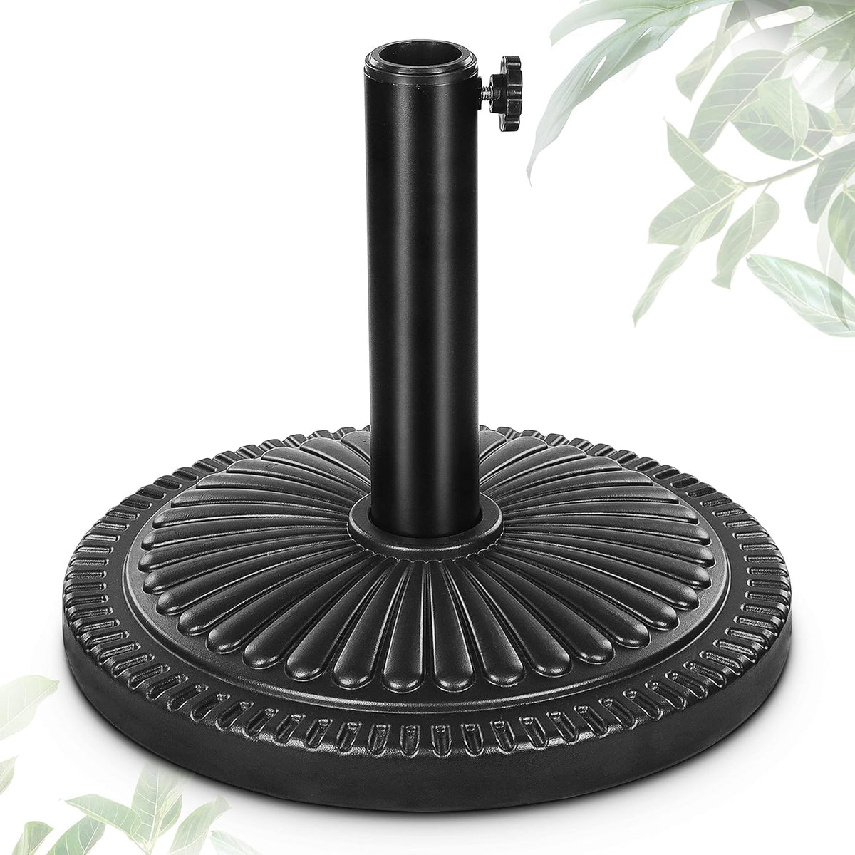 FRUITEAM front view of umbrella base showing sturdy design and immediate ballast