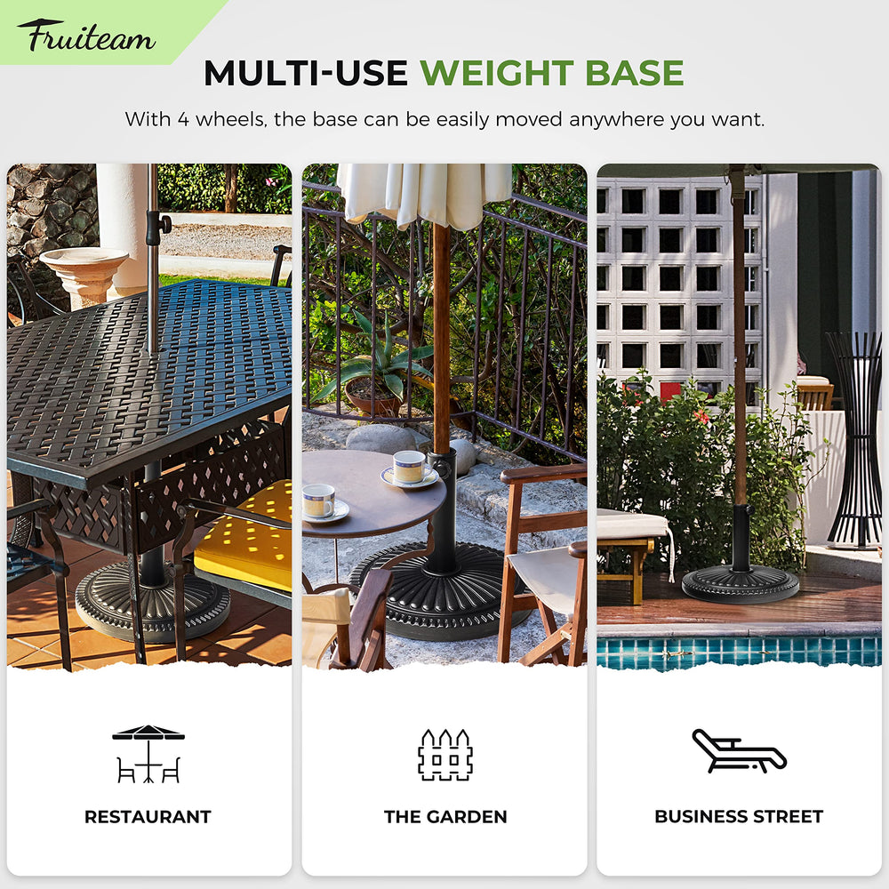 FRUITEAM umbrella base in patio setting illustrating stylish outdoor use