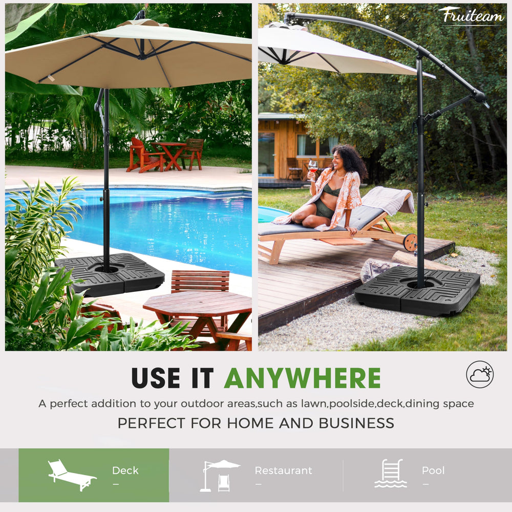 FRUITEAM poolside setup showing safe, stable umbrella support benefit