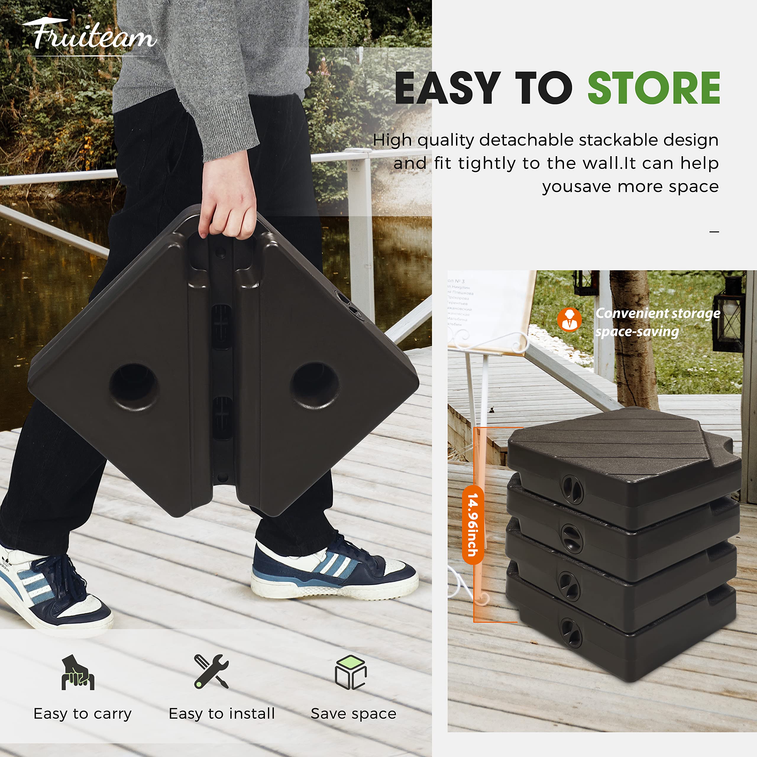 FRUITEAM four plates separated demonstrating easy transport and storage