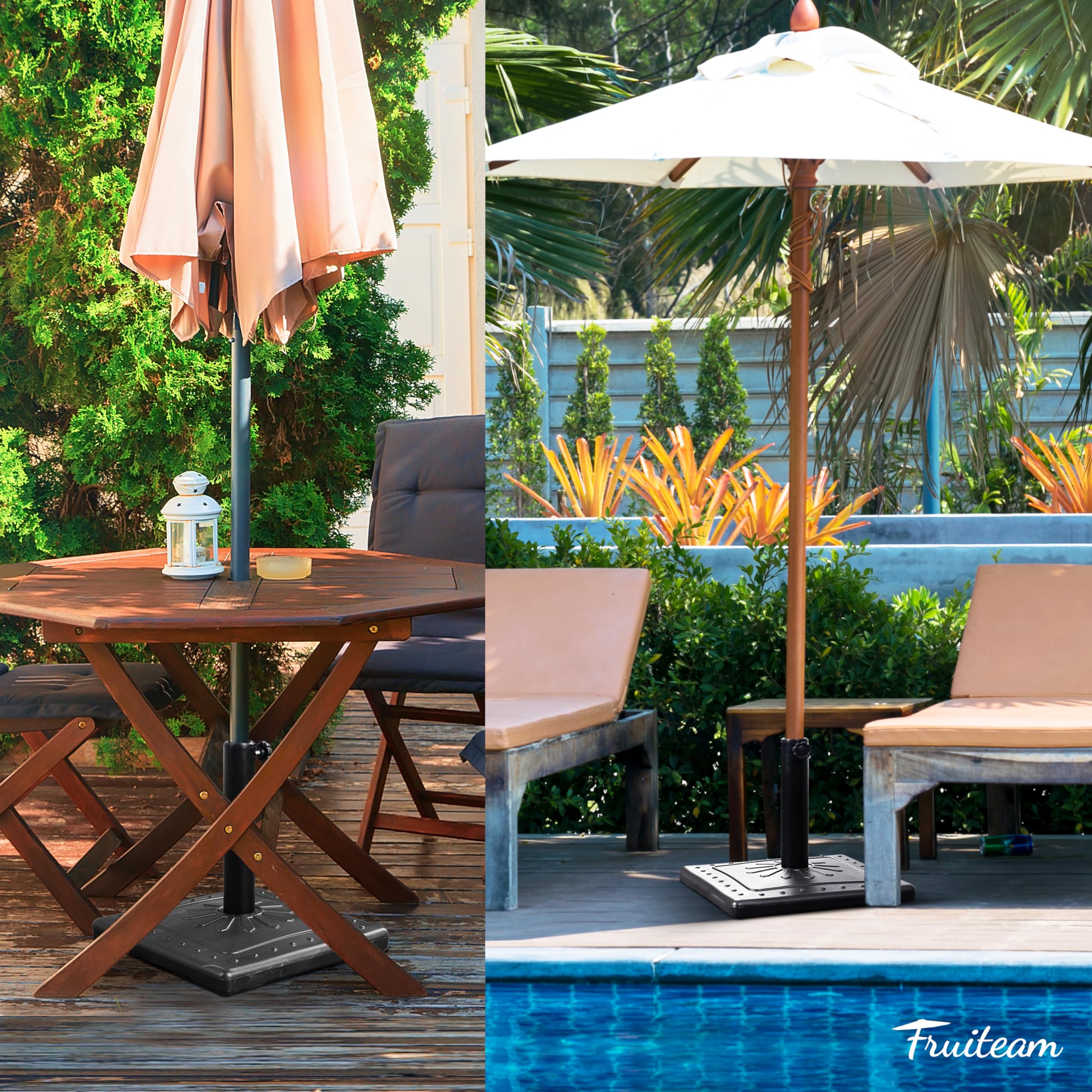 FRUITEAM base next to chair showing 15-inch square size