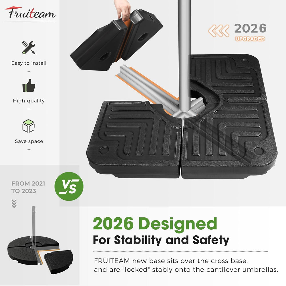 FRUITEAM side profile with cantilever umbrella demonstrating secure fit