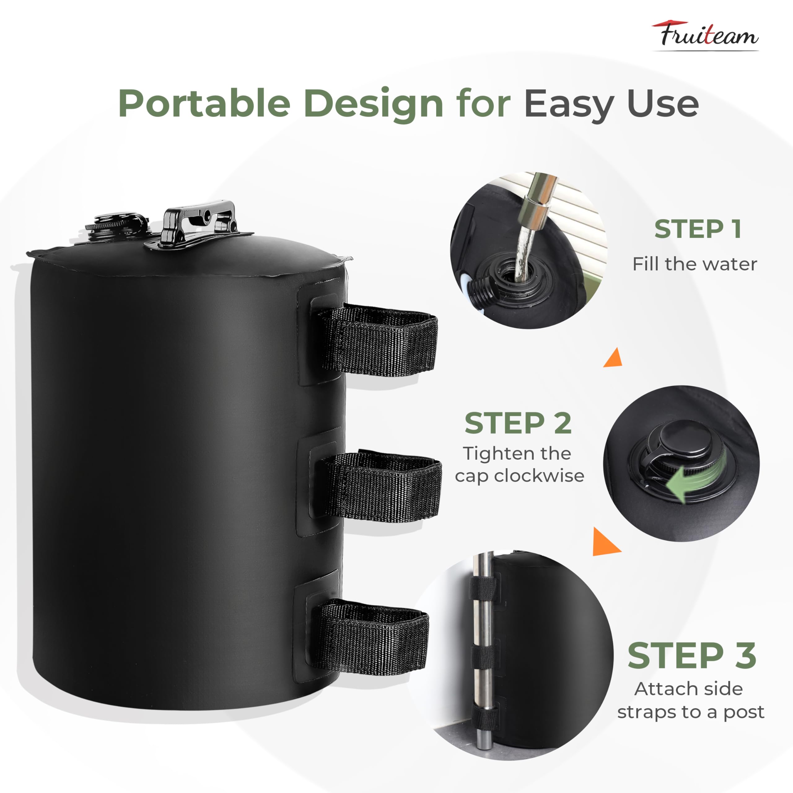 FRUITEAM bag beside water bottle illustrating 10L capacity and scale