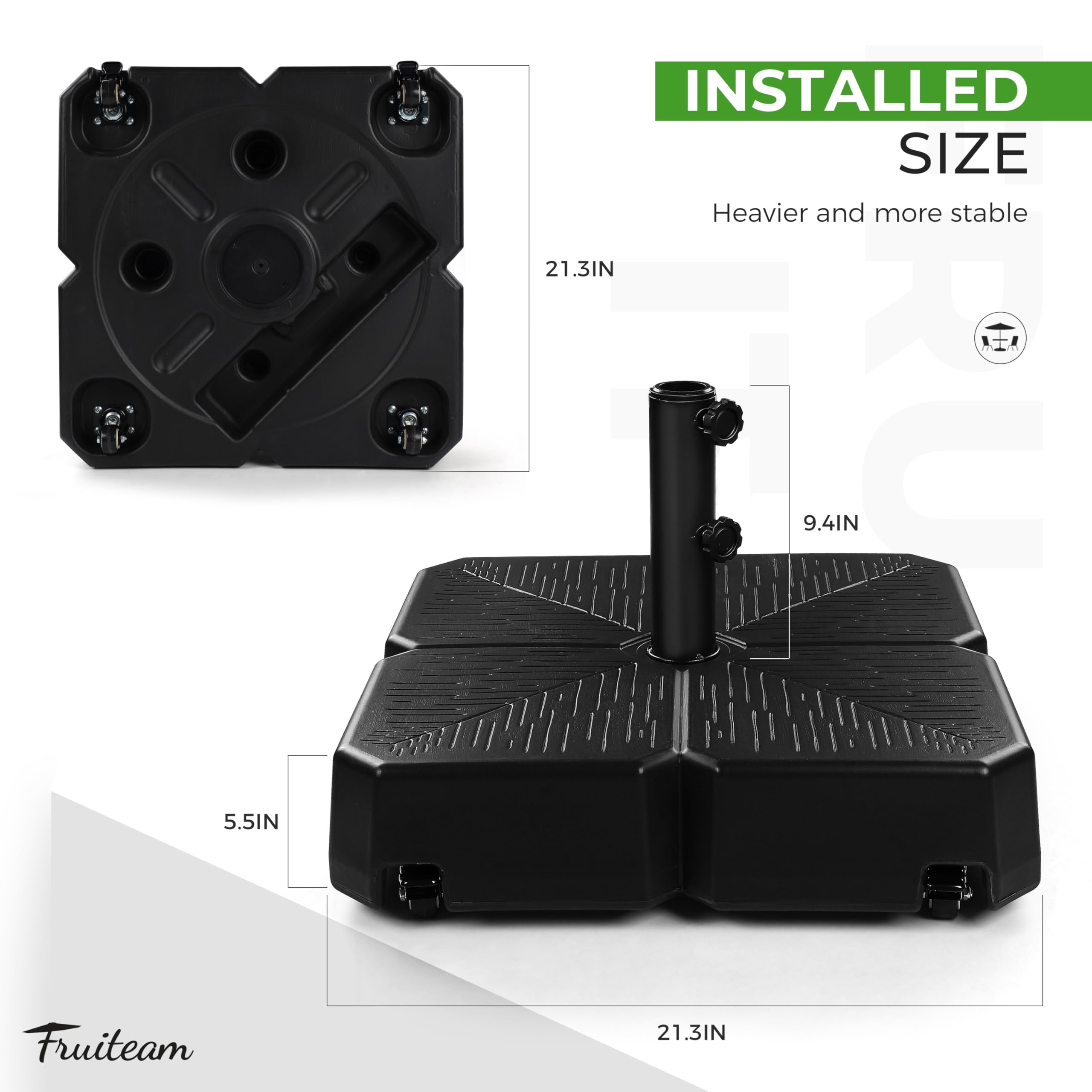 FRUITEAM size comparison with adult showing scale and portability benefit