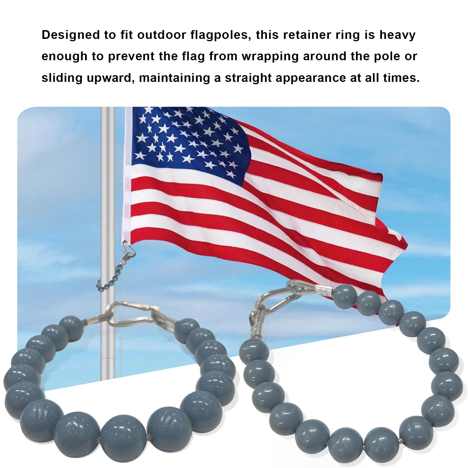 Frunke retainer ring on pole showing bead contact and improved display benefit