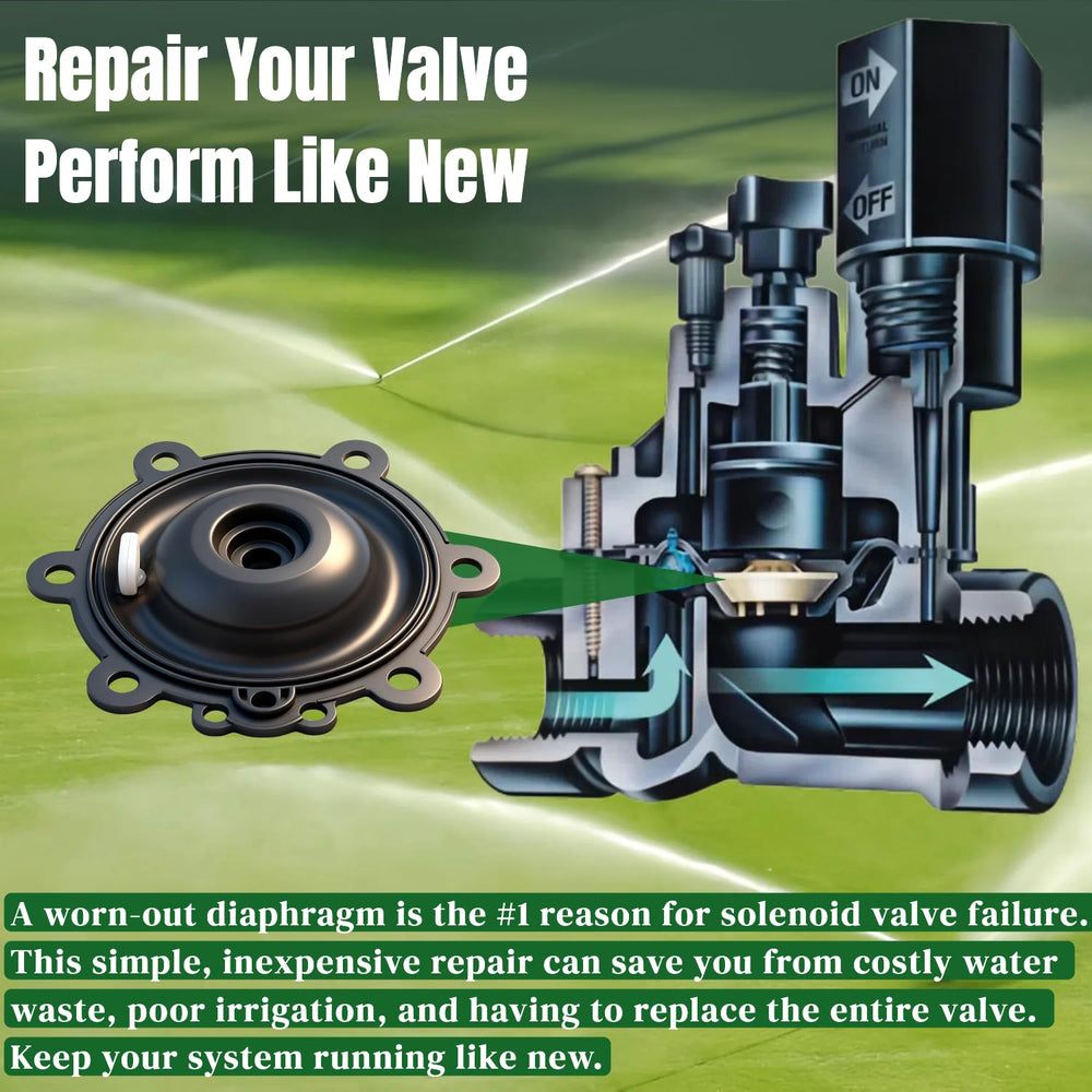 FRUSSONIA diaphragm being installed in a Rain Bird valve demonstrating quick repair