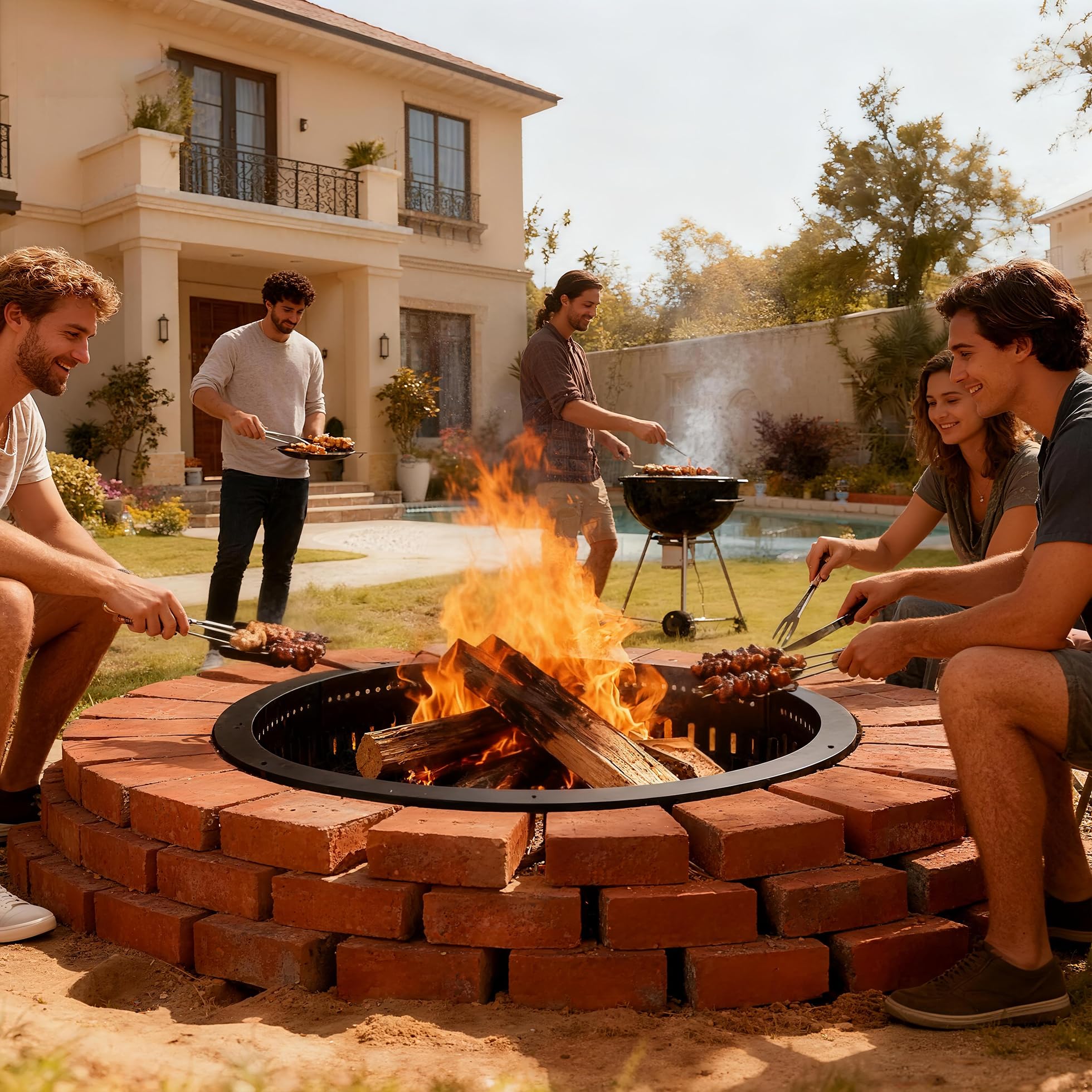 Fruyyzl burning fire in use showing cleaner flames and cozy gathering benefit