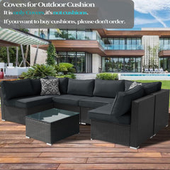 Frxeyaliz seat cover installed on wicker patio sofa protecting cushion surface