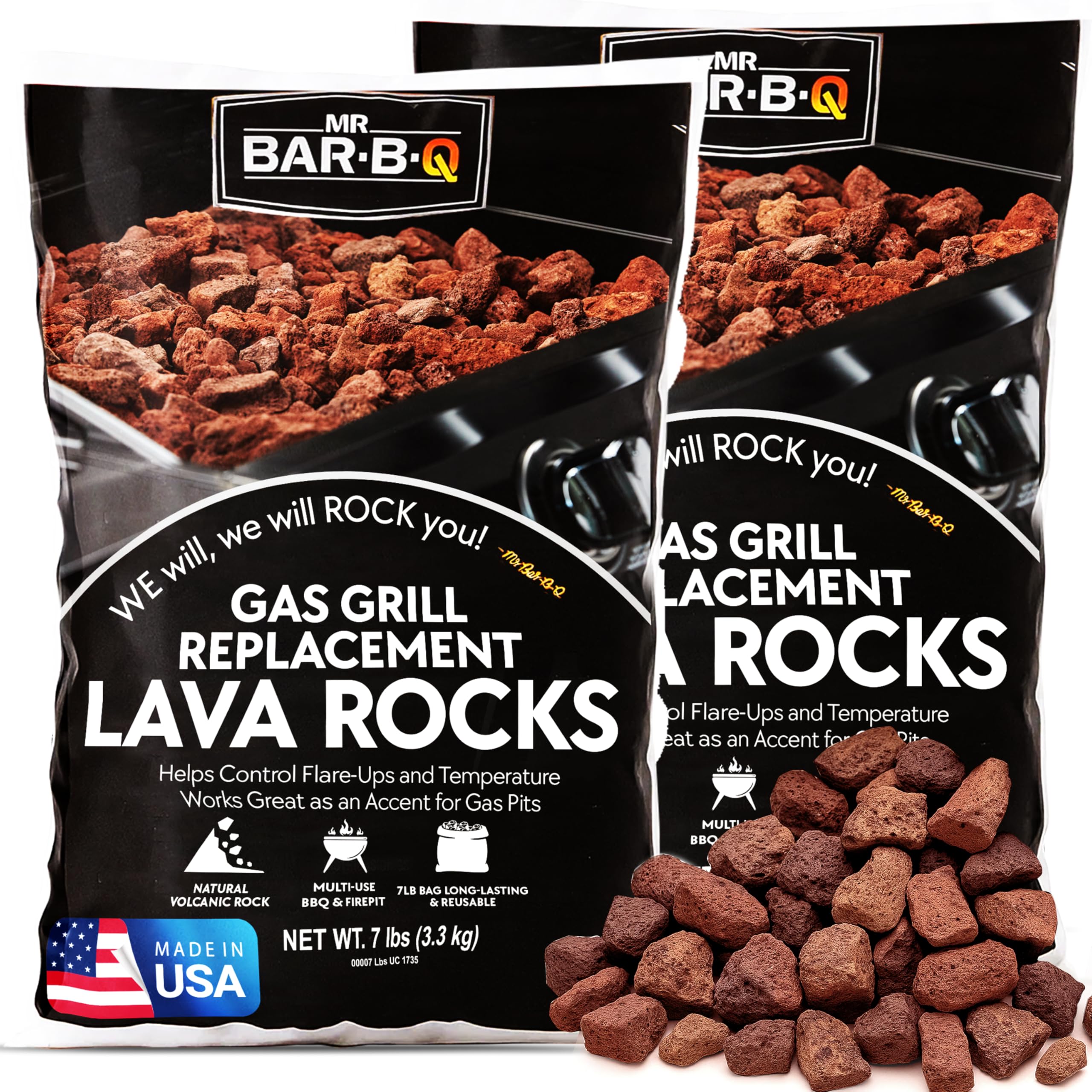 THE FRYOILSAVER COMPANY front packaging showing two 7lb lava rock bags and benefits