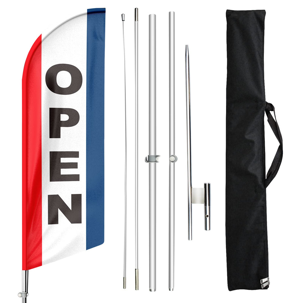 FSFLAG feather flag front view showing bold colors and tall visibility to attract customers