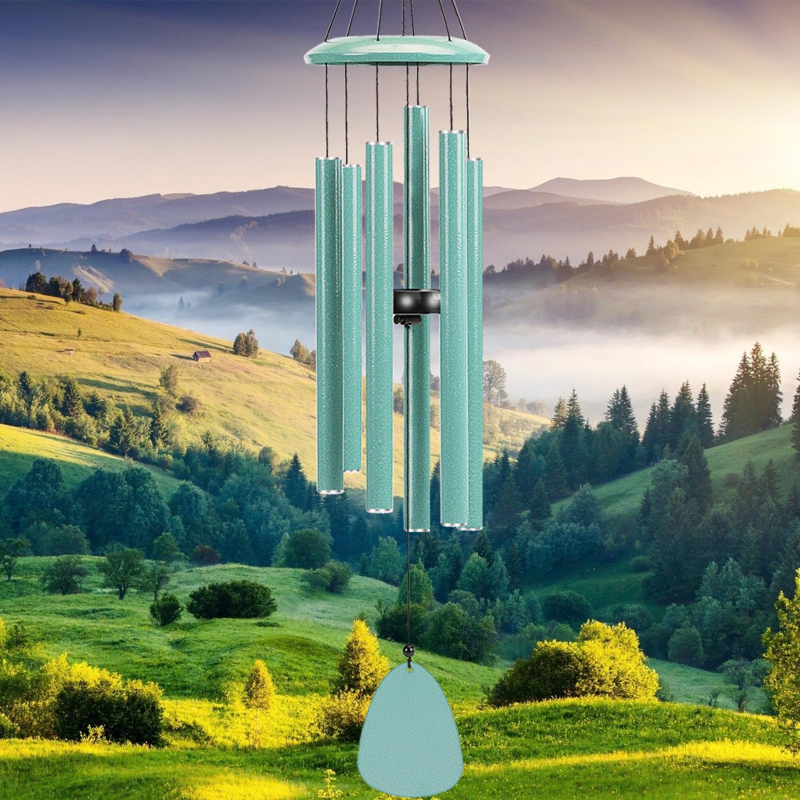 FSVGYY front view cyan wind chime showing elegant modern design benefit: stylish focal point