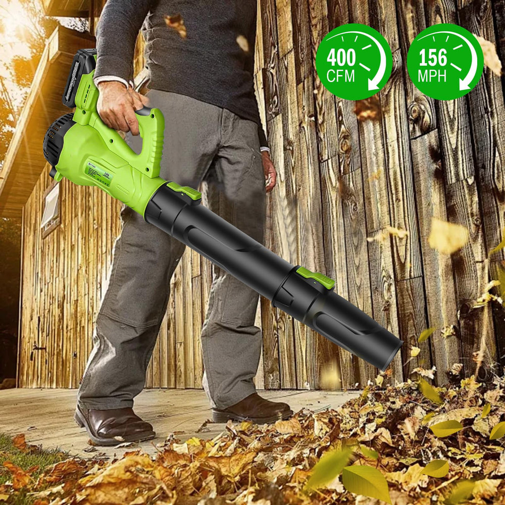 FTOP blower in use on lawn clearing leaves for faster yard cleanup