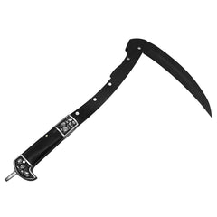 FU-GLBY folded scythe front view showing compact portability and safe storage