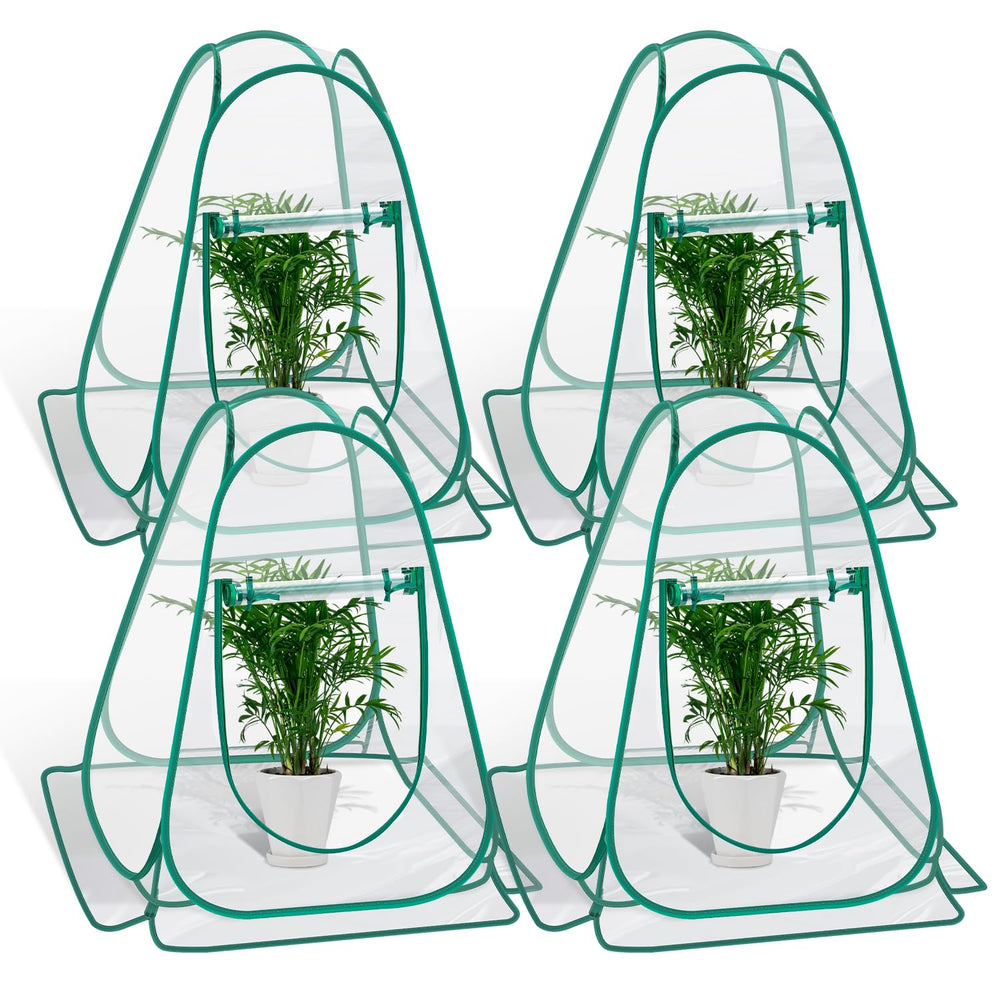 Fuairmee front view of four pop up greenhouses showing coverage and clarity