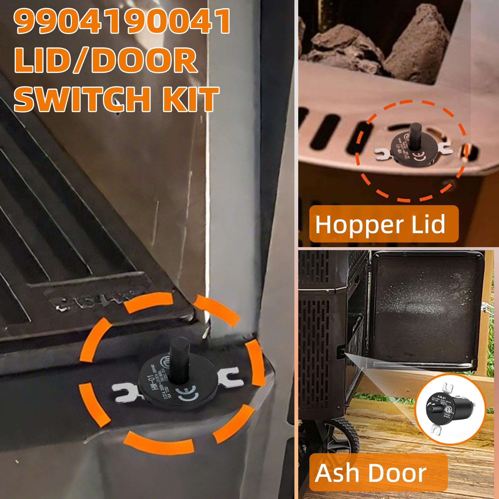 Fuceter lid and door switches with hardware for secure grill sensing