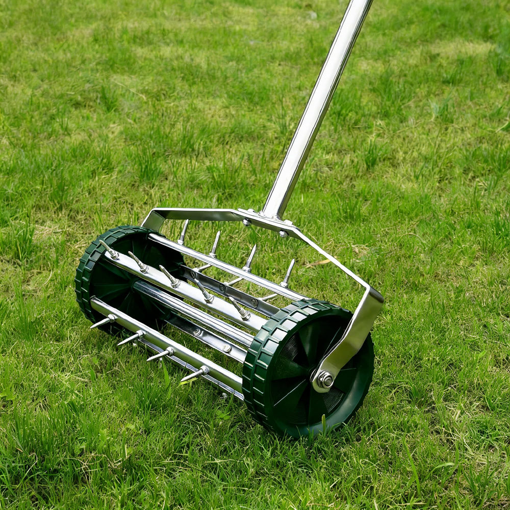 FUCIHOMA front view assembled aerator showing full length and push handle benefit