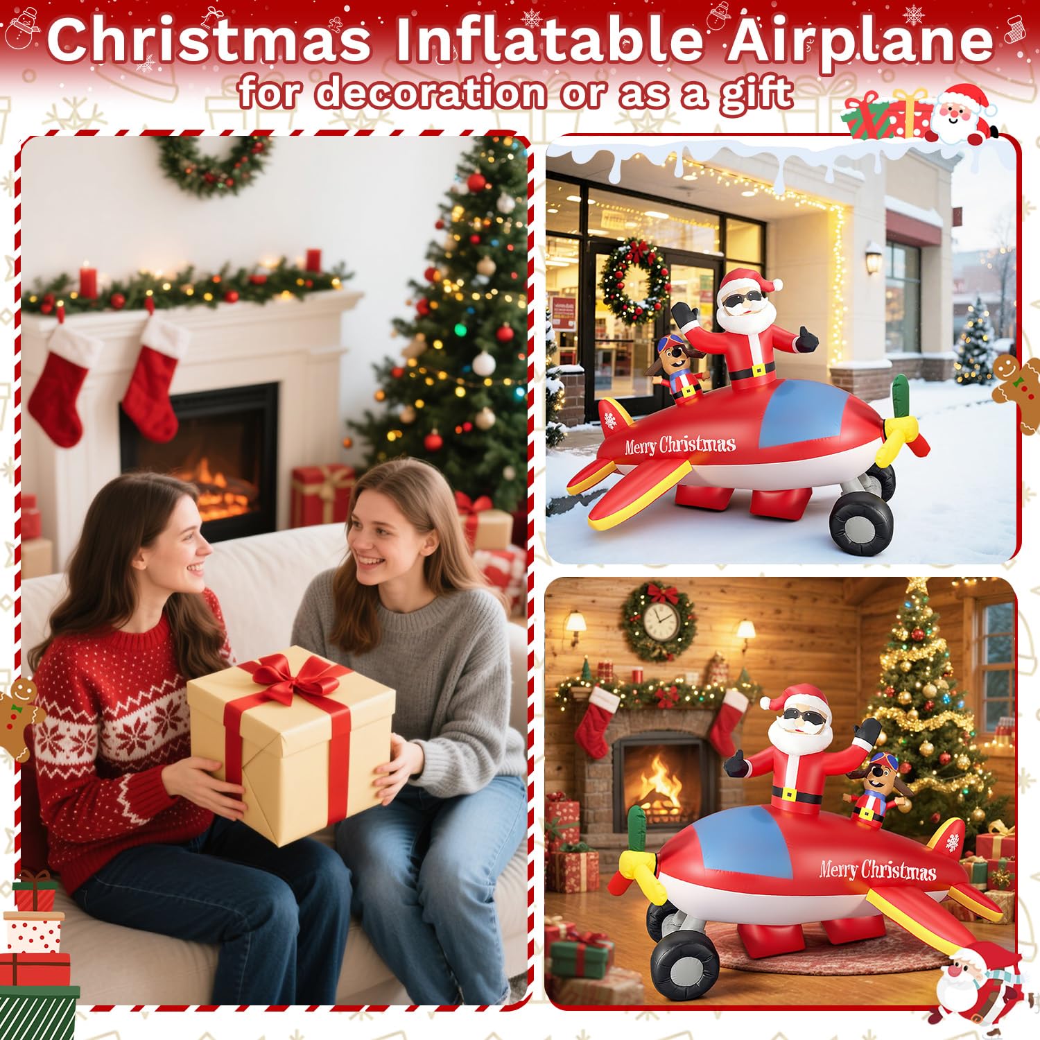 FUHSY airplane on lawn with holiday decor, family-friendly curb appeal