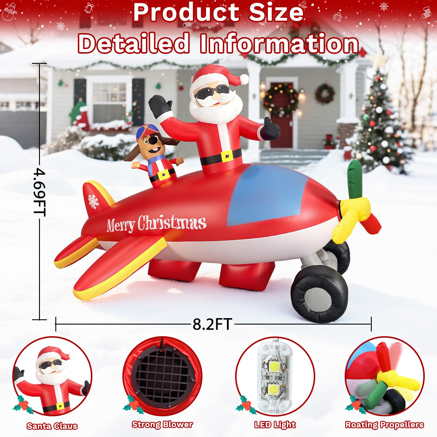 FUHSY side profile showing Santa and pup, cheerful yard centerpiece