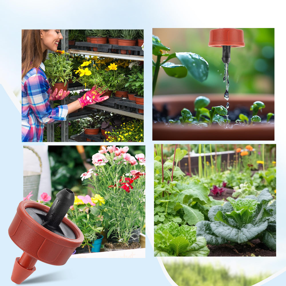 FULAIERGD emitters in greenhouse setup showing uniform irrigation for many plants