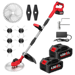 FULLYEA front view of 9-inch cordless weed wacker showing size and build for efficient trimming