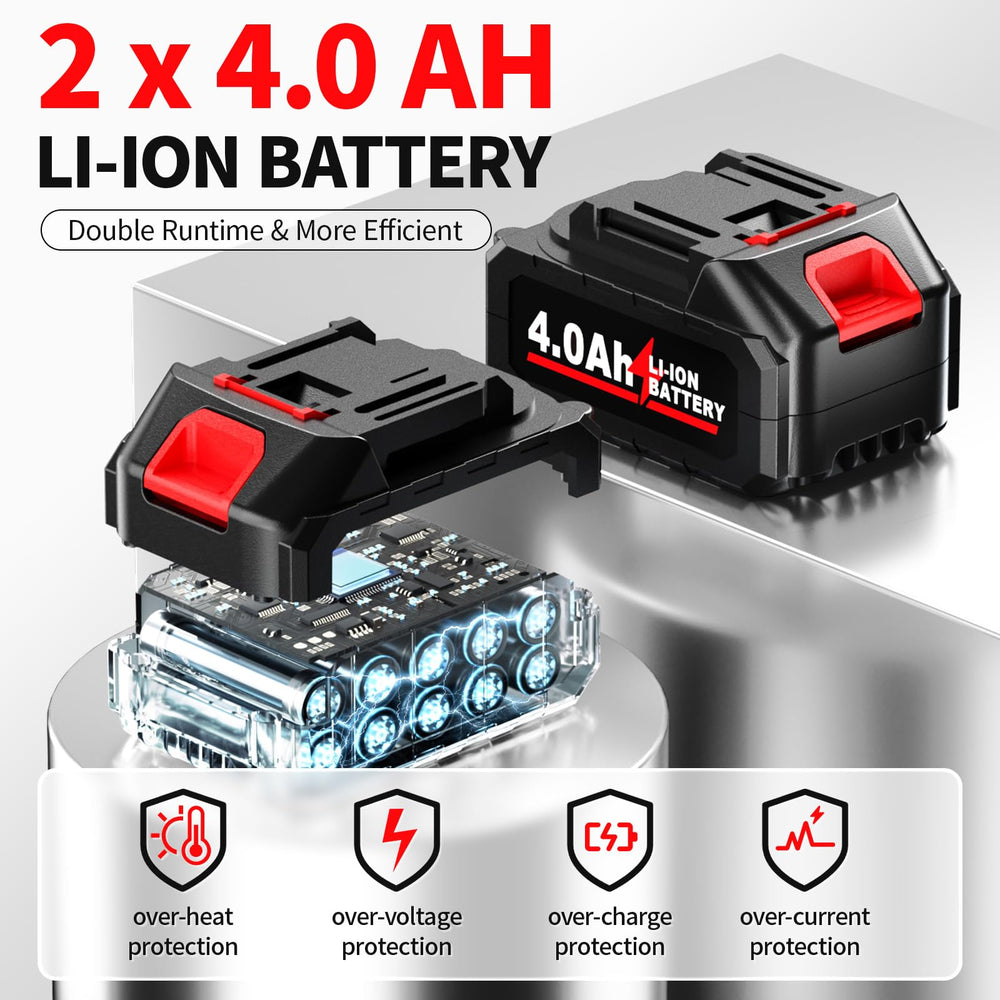 FULLYEA two 4.0Ah batteries displayed to show longer runtime