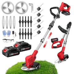 FULLYEA front view of cordless weed wacker showing controls and shaft for clear operation